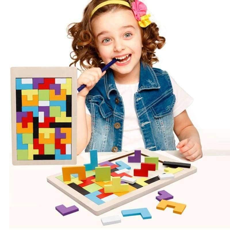 Planet Gates Kids Edukacyjna gra Montessori z drewna Tetris Puzzle z geometrycznymi kształtami, zjeżdżalnia, układanka, prezent na Dzień Dziecka