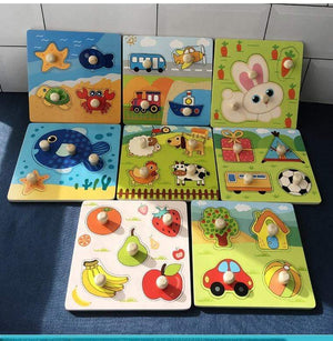 Planet Gates Kids Hand Grab Board 3D Puzzle Wooden Toys for Children Cartoon Animal Wood Jigsaw Toddler Baby Early Educational Learning Toy