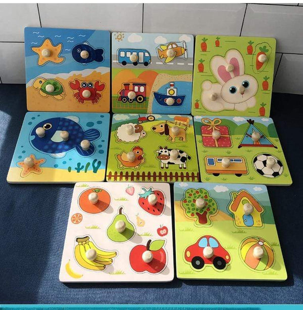 Planet Gates Kids Hand Grab Board 3D Puzzle Wooden Toys for Children Cartoon Animal Wood Jigsaw Toddler Baby Early Educational Learning Toy