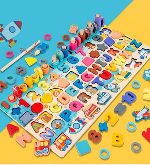 Planet Gates Kids Montessori Educational Wooden Math Toys Children Busy Board Count Shape Colors Match Fishing Puzzle Learning Toys Gifts