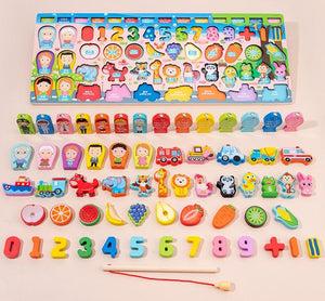 Planet Gates Kids Montessori Educational Wooden Math Toys Children Busy Board Count Shape Colors Match Fishing Puzzle Learning Toys Gifts