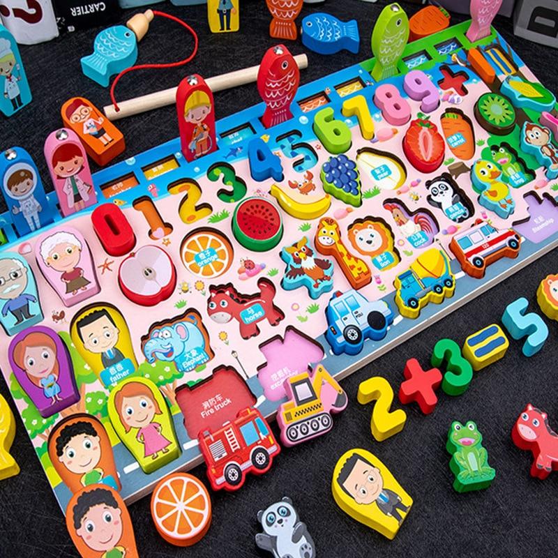 Planet Gates Kids Montessori Educational Wooden Math Toys Children Busy Board Count Shape Colors Match Fishing Puzzle Learning Toys Gifts
