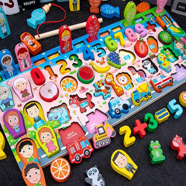 Planet Gates Kids Montessori Educational Wooden Math Toys Children Busy Board Count Shape Colors Match Fishing Puzzle Learning Toys Gifts