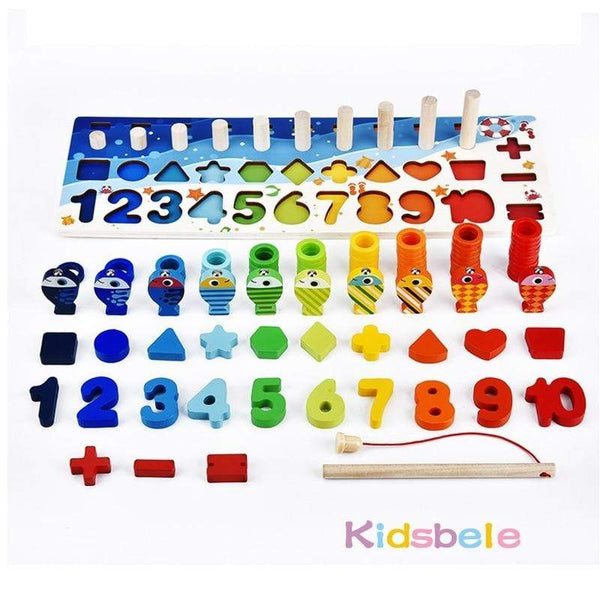 Planet Gates Kids Montessori Math Toys For Toddlers Educational Wooden Puzzle Fishing Toys Count Number Shape Matching Sorter Games Board Toy
