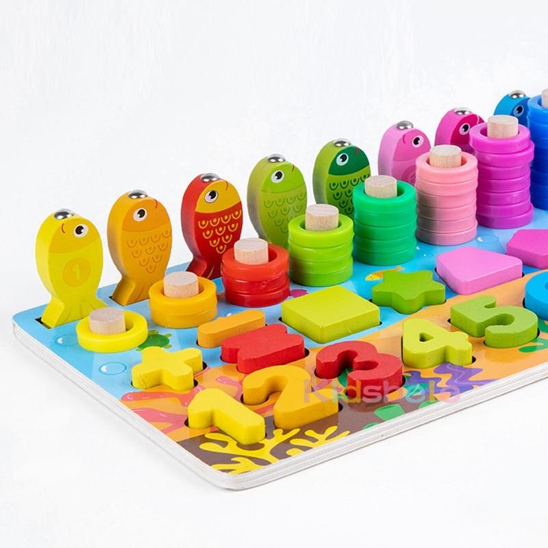 Planet Gates Kids Montessori Math Toys For Toddlers Wooden Educational Puzzle Fishing Toys Number Shape Matching Games Board Toy