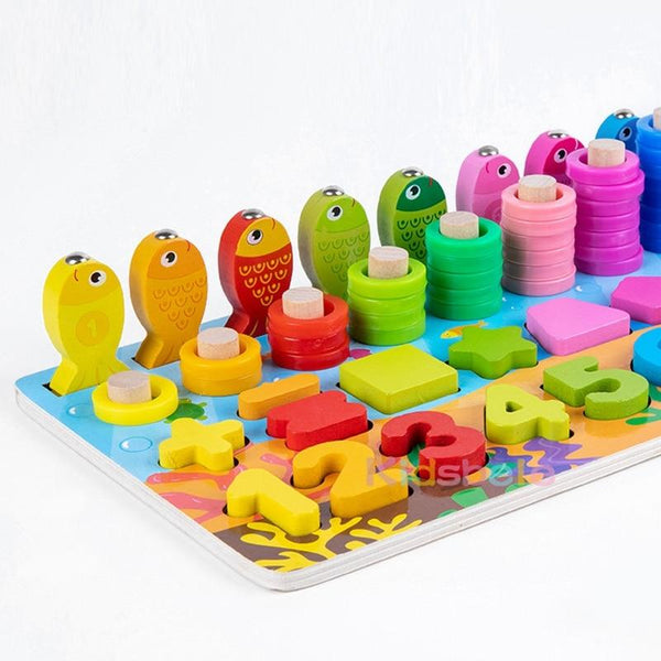 Planet Gates Kids Montessori Math Toys For Toddlers Wooden Educational Puzzle Fishing Toys Number Shape Matching Games Board Toy