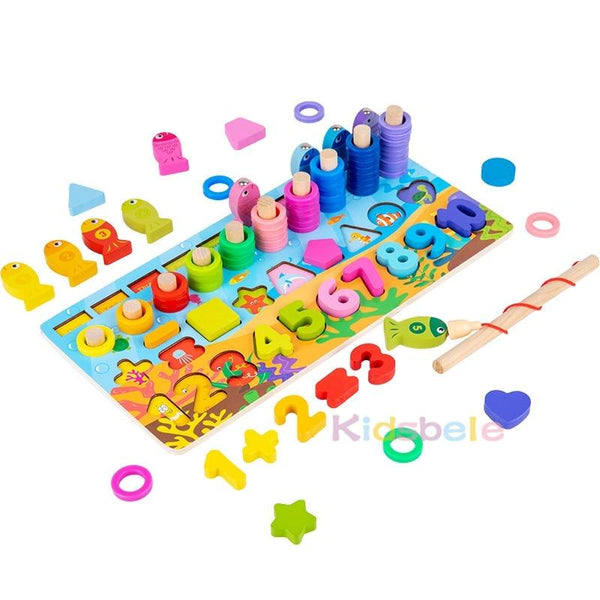 Planet Gates Kids Montessori Math Toys For Toddlers Wooden Educational Puzzle Fishing Toys Number Shape Matching Games Board Toy