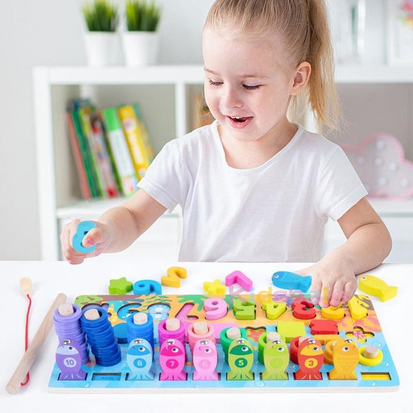 Planet Gates Kids Montessori Math Toys For Toddlers Wooden Educational Puzzle Fishing Toys Number Shape Matching Games Board Toy