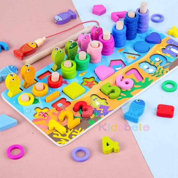 Planet Gates Kids Montessori Math Toys For Toddlers Wooden Educational Puzzle Fishing Toys Number Shape Matching Games Board Toy