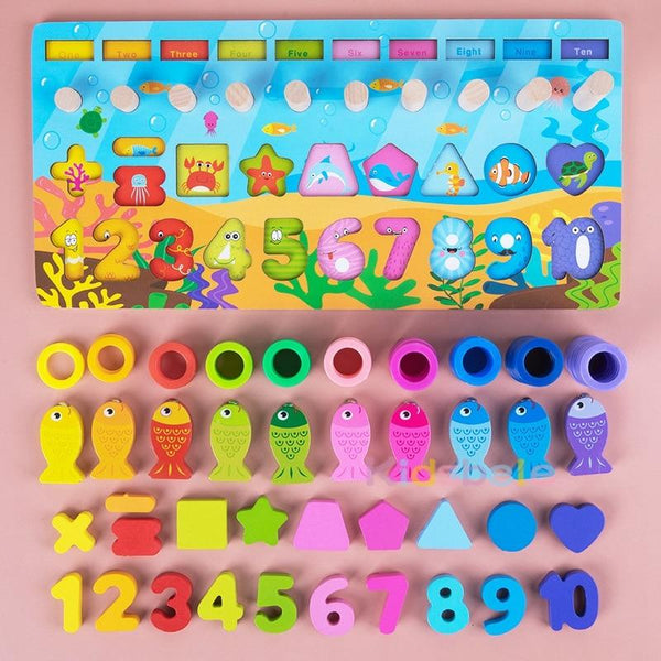 Planet Gates Kids Montessori Math Toys For Toddlers Wooden Educational Puzzle Fishing Toys Number Shape Matching Games Board Toy