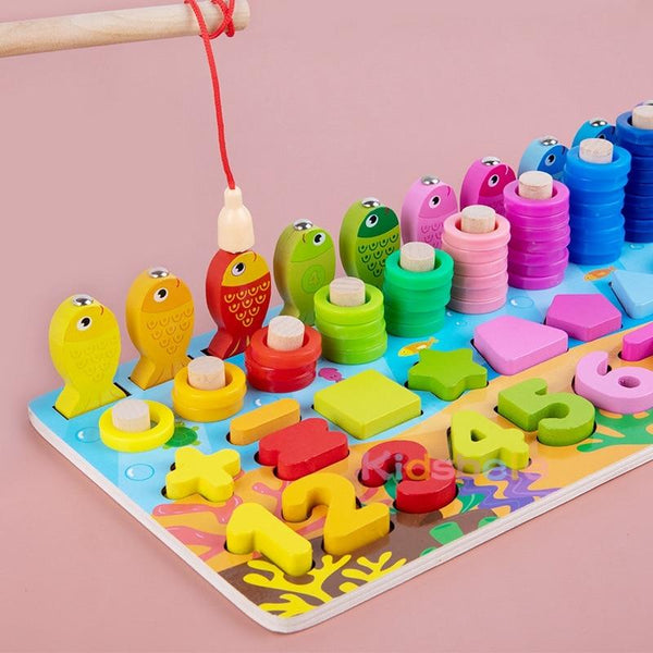 Planet Gates Kids Montessori Math Toys For Toddlers Wooden Educational Puzzle Fishing Toys Number Shape Matching Games Board Toy