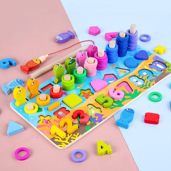 Planet Gates Kids Montessori Math Toys For Toddlers Wooden Educational Puzzle Fishing Toys Number Shape Matching Games Board Toy