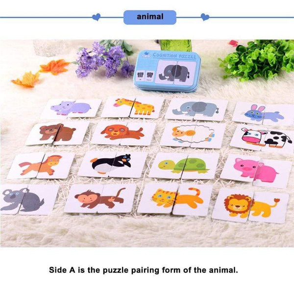Planet Gates Kids Montessori Puzzle Toys Animals Fruit Graph Match Card Game Early Educational Materials Double-sided Puzzle Toy For Children