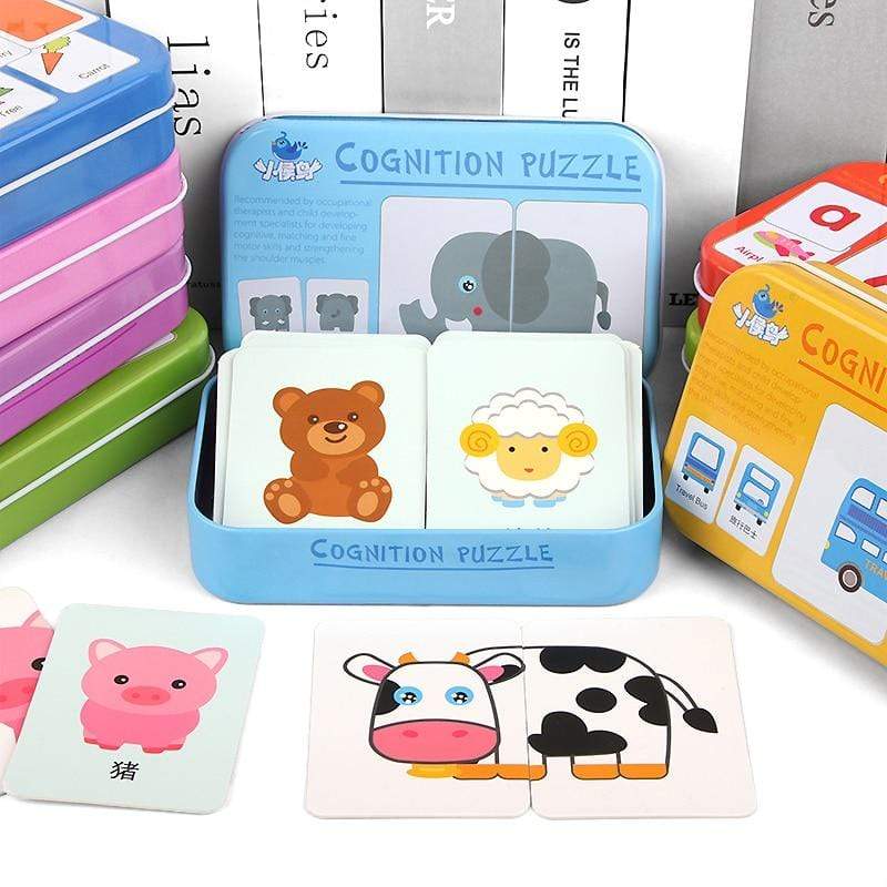 Planet Gates Kids Montessori Puzzle Toys Animals Fruit Graph Match Card Game Early Educational Materials Double-sided Puzzle Toy For Children