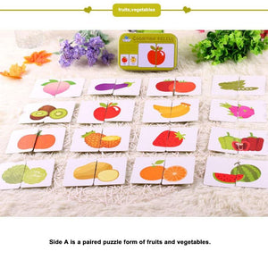 Planet Gates Kids Montessori Puzzle Toys Animals Fruit Graph Match Card Game Early Educational Materials Double-sided Puzzle Toy For Children