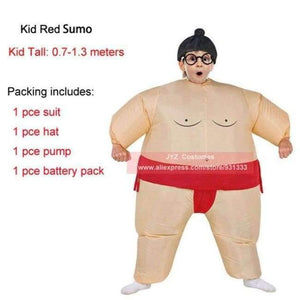 Planet Gates Kids Red Purim Inflatable Sumo Costume Suits Wrestler Halloween Costume for Boys Girl Men Women Adults Kids Fat Man Airblown Sumo