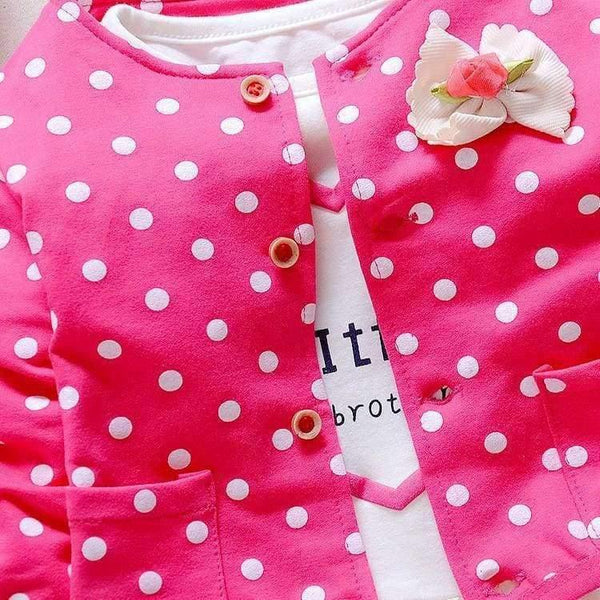 Planet Gates Kids Spring baby girls clothing sets wave point clothing set baby girls cotton clothes suit childern cartoon 3pcs suit