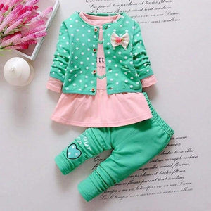 Planet Gates Kids Spring baby girls clothing sets wave point clothing set baby girls cotton clothes suit childern cartoon 3pcs suit