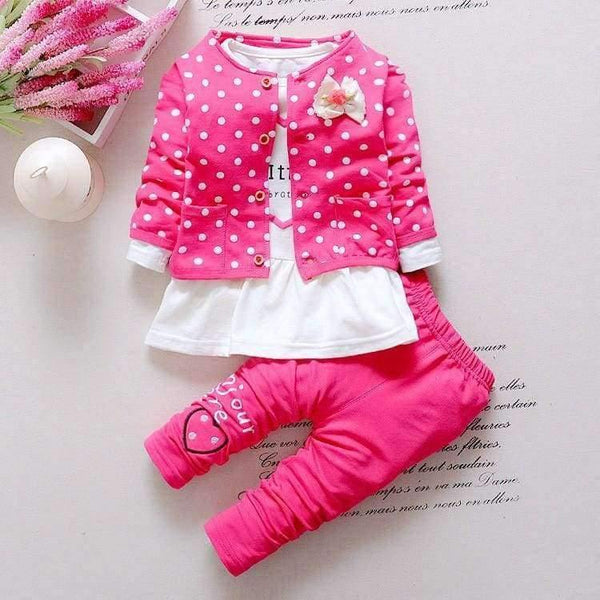 Planet Gates Kids Spring baby girls clothing sets wave point clothing set baby girls cotton clothes suit childern cartoon 3pcs suit