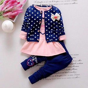 Planet Gates Kids Spring baby girls clothing sets wave point clothing set baby girls cotton clothes suit childern cartoon 3pcs suit