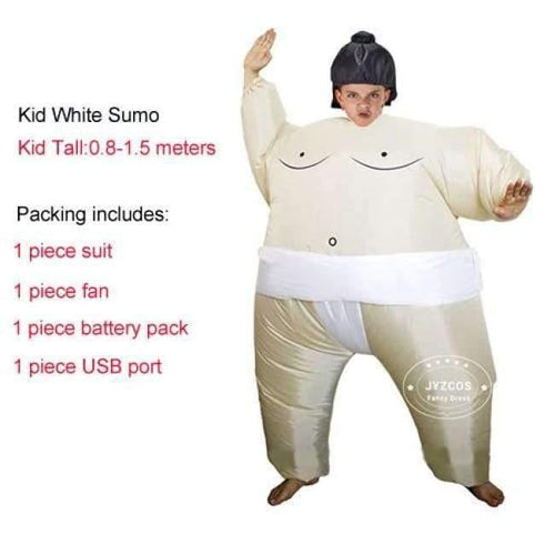 Planet Gates Kids White Purim Inflatable Sumo Costume Suits Wrestler Halloween Costume for Boys Girl Men Women Adults Kids Fat Man Airblown Sumo
