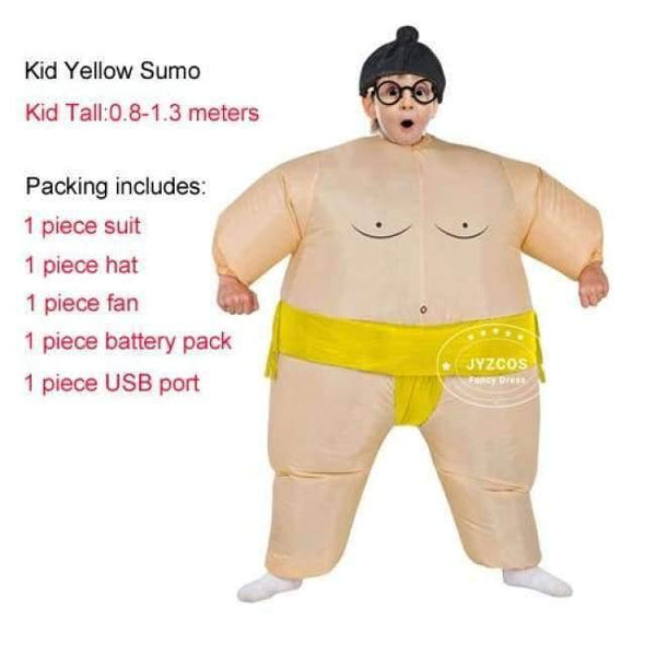 Planet Gates Kids Yellow Purim Inflatable Sumo Costume Suits Wrestler Halloween Costume for Boys Girl Men Women Adults Kids Fat Man Airblown Sumo