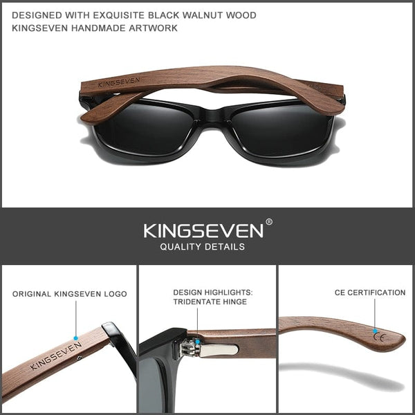 Planet Gates KINGSEVEN New Black Walnut Sunglasses Wood Polarized Sunglasses Men's Glasses Handmade UV400 Protection Eyewear Retro Wooden Box