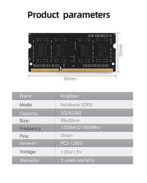 Planet Gates KingSpec ddr3 Memoria  RAM 8GB 4GB 21600mhz Sodimm 204 Pin For Intel Laptop Ddr3L 1.35V  4gb 8gb Notebook Computer accessories