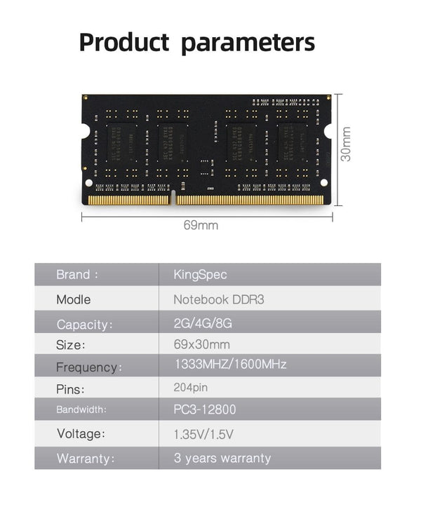 Planet Gates KingSpec ddr3 Memoria  RAM 8GB 4GB 21600mhz Sodimm 204 Pin For Intel Laptop Ddr3L 1.35V  4gb 8gb Notebook Computer accessories