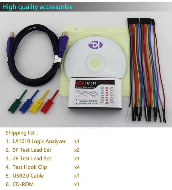 Planet Gates Kingst  LA1010 USB  Logic Analyzer    100M max sample rate,16Channels,10B samples, MCU,ARM,FPGA debug tool english software