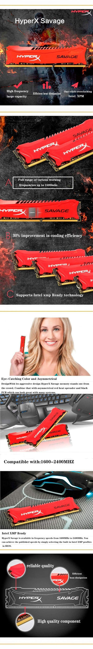 Planet Gates Kingston HyperX Savage Memory RAM DDR3 4G 8G 1600MHz 1866MHz 2133MHz 2400MHz 4GB 8GB   1.5v pc3-12800 240-Pin DIMM For desktop