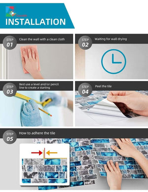 Kitchen Bathroom 3D Waterproof Self Adhesive Mosaic Wall Decal Cabinet Sticker Peel and Stick Backsplash Vinyl Tiles