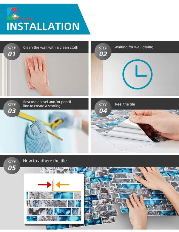 Kitchen Bathroom 3D Waterproof Self Adhesive Mosaic Wall Decal Cabinet Sticker Peel and Stick Backsplash Vinyl Tiles