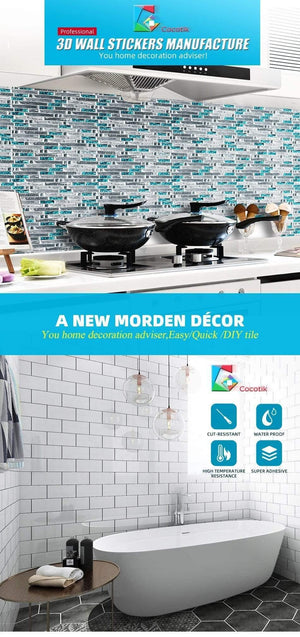 Kitchen Bathroom 3D Waterproof Self Adhesive Mosaic Wall Decal Cabinet Sticker Peel and Stick Backsplash Vinyl Tiles