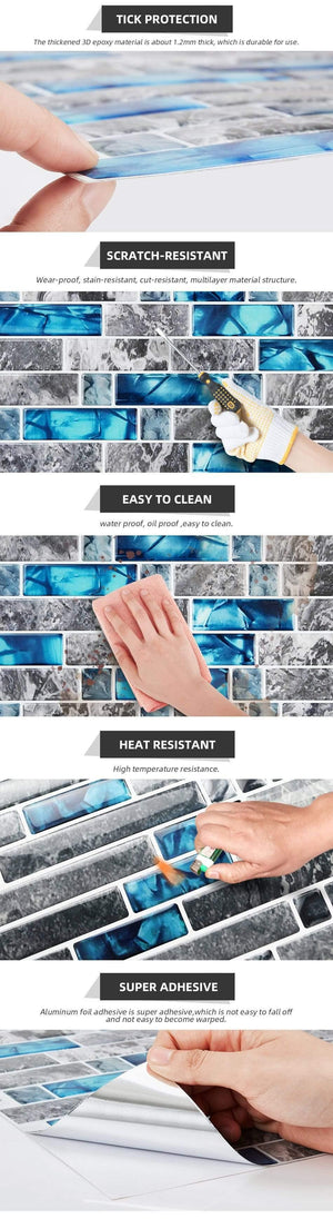 Kitchen Bathroom 3D Waterproof Self Adhesive Mosaic Wall Decal Cabinet Sticker Peel and Stick Backsplash Vinyl Tiles