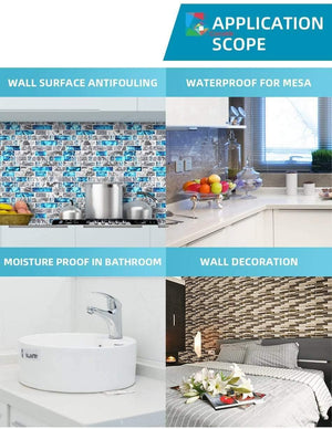 Kitchen Bathroom 3D Waterproof Self Adhesive Mosaic Wall Decal Cabinet Sticker Peel and Stick Backsplash Vinyl Tiles