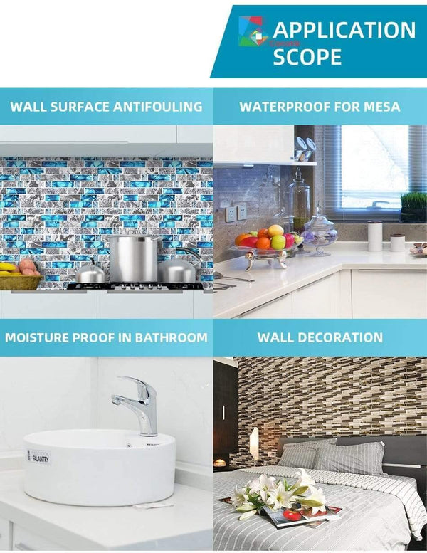 Kitchen Bathroom 3D Waterproof Self Adhesive Mosaic Wall Decal Cabinet Sticker Peel and Stick Backsplash Vinyl Tiles