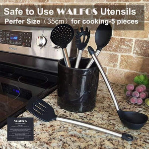 Planet Gates Kitchen Dining & Bar 100% FOOD GRADE silicone cooking spoon soup ladle-egg spatula turner kitchen tools Stainless Steel Cooking Utensil Set