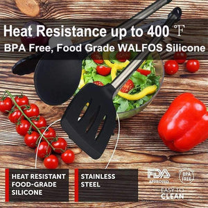 Planet Gates Kitchen Dining & Bar 100% FOOD GRADE silicone cooking spoon soup ladle-egg spatula turner kitchen tools Stainless Steel Cooking Utensil Set