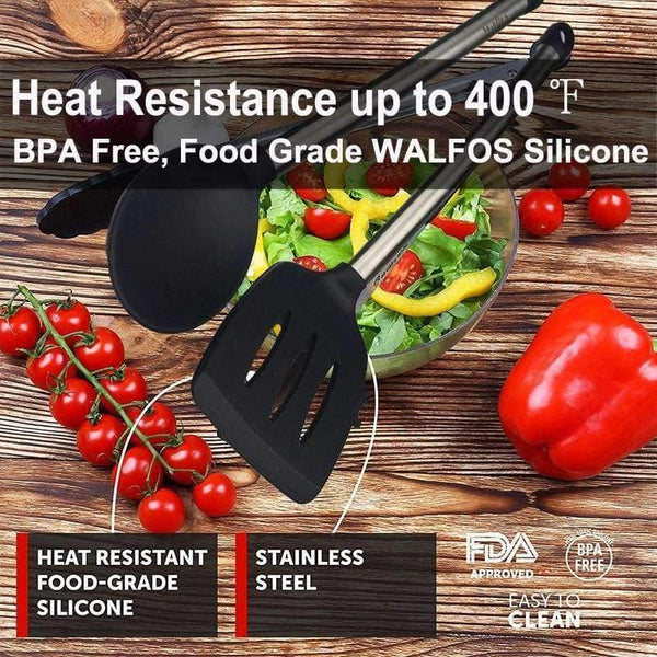 Planet Gates Kitchen Dining & Bar 100% FOOD GRADE silicone cooking spoon soup ladle-egg spatula turner kitchen tools Stainless Steel Cooking Utensil Set