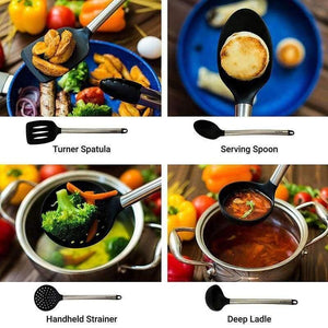 Planet Gates Kitchen Dining & Bar 100% FOOD GRADE silicone cooking spoon soup ladle-egg spatula turner kitchen tools Stainless Steel Cooking Utensil Set