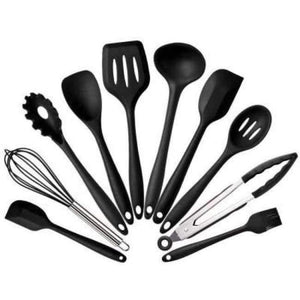Planet Gates Kitchen Dining & Bar 10pcs Black Kitchen Silicone Cooking Tools Set Utensils Spoon Spatula Ladle Egg Beaters Cuisine Nonstick Gadgets Accessories Supplies Items