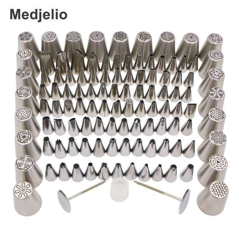 Planet Gates Kitchen Dining & Bar 110PCS Cake Flower Leaves Grass Decorating Baits Baking Pastry Icing Piping Tips Russia Nozzles 2 Pastry Nail 1 Coupler