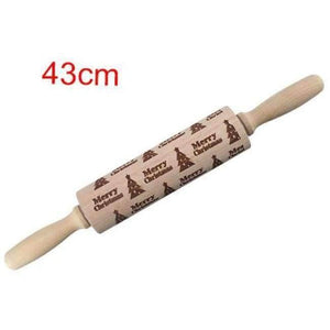 Planet Gates Kitchen Dining & Bar 43cm Merry Xmas 43cm Christmas Embossing Rolling Pin Engraved Carved Wood Embossed Rolling Pin Snowflake Reindeer baking