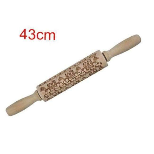 Planet Gates Kitchen Dining & Bar 43cm Reindeer 43cm Christmas Embossing Rolling Pin Engraved Carved Wood Embossed Rolling Pin Snowflake Reindeer baking
