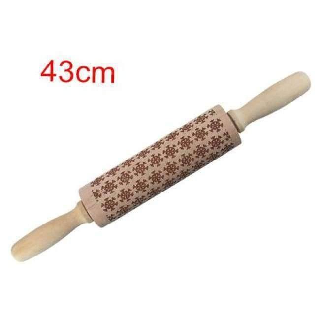 Planet Gates Kitchen Dining & Bar 43cm Christmas Embossing Rolling Pin Engraved Carved Wood Embossed Rolling Pin Snowflake Reindeer baking