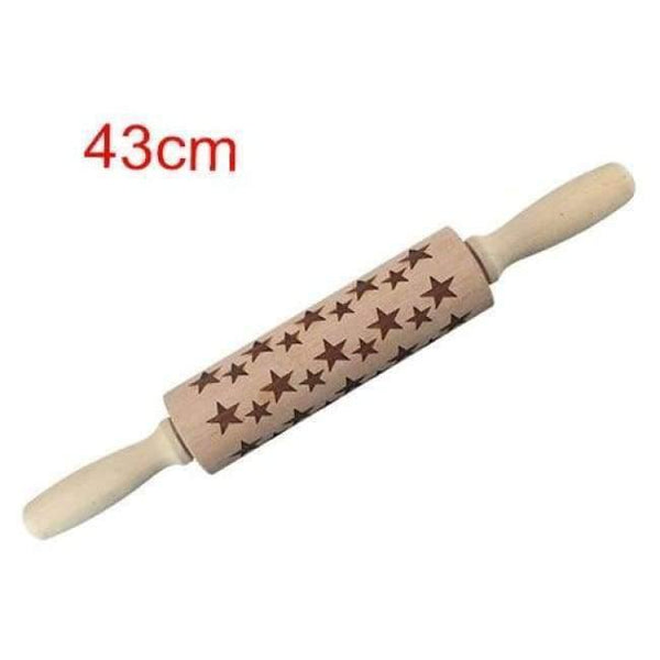 Planet Gates Kitchen Dining & Bar 43cm Star 43cm Christmas Embossing Rolling Pin Engraved Carved Wood Embossed Rolling Pin Snowflake Reindeer baking