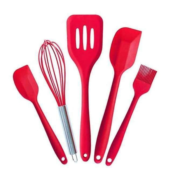 Planet Gates Kitchen Dining & Bar 5pcs Red B Kitchen Silicone Cooking Tools Set Utensils Spoon Spatula Ladle Egg Beaters Cuisine Nonstick Gadgets Accessories Supplies Items