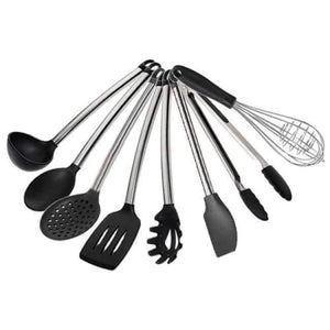 Planet Gates Kitchen Dining & Bar 8pcs Black Kitchen Silicone Cooking Tools Set Utensils Spoon Spatula Ladle Egg Beaters Cuisine Nonstick Gadgets Accessories Supplies Items
