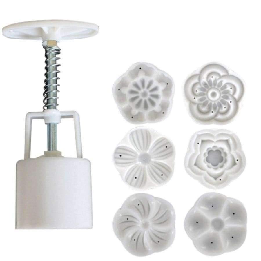 Planet Gates Kitchen Dining & Bar Creative Mooncake Mold 5 Petals Round Flower Moon Cake Mold Mould White Set Mooncake Decor Baking Hand Pressing Tools